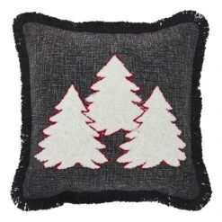 12 In. X 12 In. Soft Black, Light Creme, Candy Cane Red 3-Trees Woven Decorative Christmas Throw Pillow