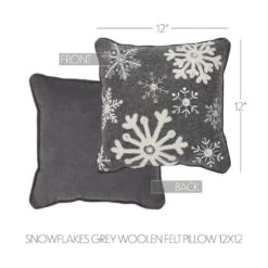 12 In. X 12 In. Grey Snowflakes Woolen Felt Christmas Winter Throw Pillow -Northlight Shop vhc brands christmas textiles 85507 1f 1000