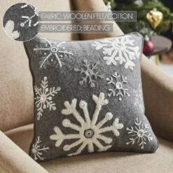 12 In. X 12 In. Grey Snowflakes Woolen Felt Christmas Winter Throw Pillow -Northlight Shop vhc brands christmas textiles 85507 44 1000
