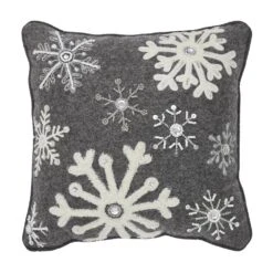 12 In. X 12 In. Grey Snowflakes Woolen Felt Christmas Winter Throw Pillow