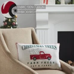 14 In. X 22 In. Farm Fresh Red Truck Christmas Throw Pillow -Northlight Shop vhc brands christmas textiles 85576 44 1000