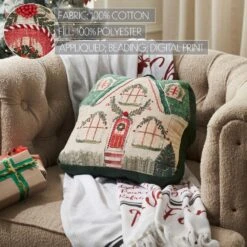 14x14 Christmas Cottage Pillow With Beads -Northlight Shop vhc brands christmas textiles 89884 1f 1000