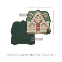 14x14 Christmas Cottage Pillow With Beads -Northlight Shop vhc brands christmas textiles 89884 4f 1000