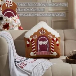 18x18 Gingerbread House Embroidered Velvet Pillow -Northlight Shop vhc brands christmas textiles 89887 1f 1000