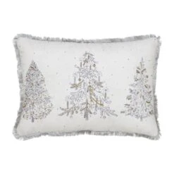 14 X 20 White Christmas Silver And Gold Embroidered Pillow With Beads