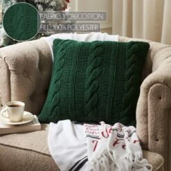 18x18 Cable Knit Sweater Pillow Green -Northlight Shop vhc brands christmas textiles 89897 1f 1000