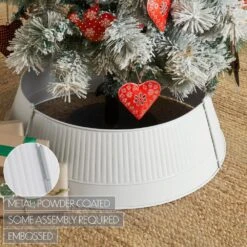 Ribbed 24 In. D White Metal Tree Collar 7 Ribbed 24 In. D White Metal Tree Collar -Northlight Shop vhc brands christmas tree collars 90057 1f 1000