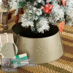 Stamped Snowflake 20 In. D Metal Antique Gold Tree Collar -Northlight Shop vhc brands christmas tree collars 90058 1f 1000