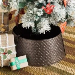 Lattice 20 In. D Bronze Metal Tree Collar -Northlight Shop vhc brands christmas tree collars 90065 c3 1000