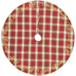 55 In. Holiday Cherry Red Farmhouse Christmas Decor Tree Skirt
