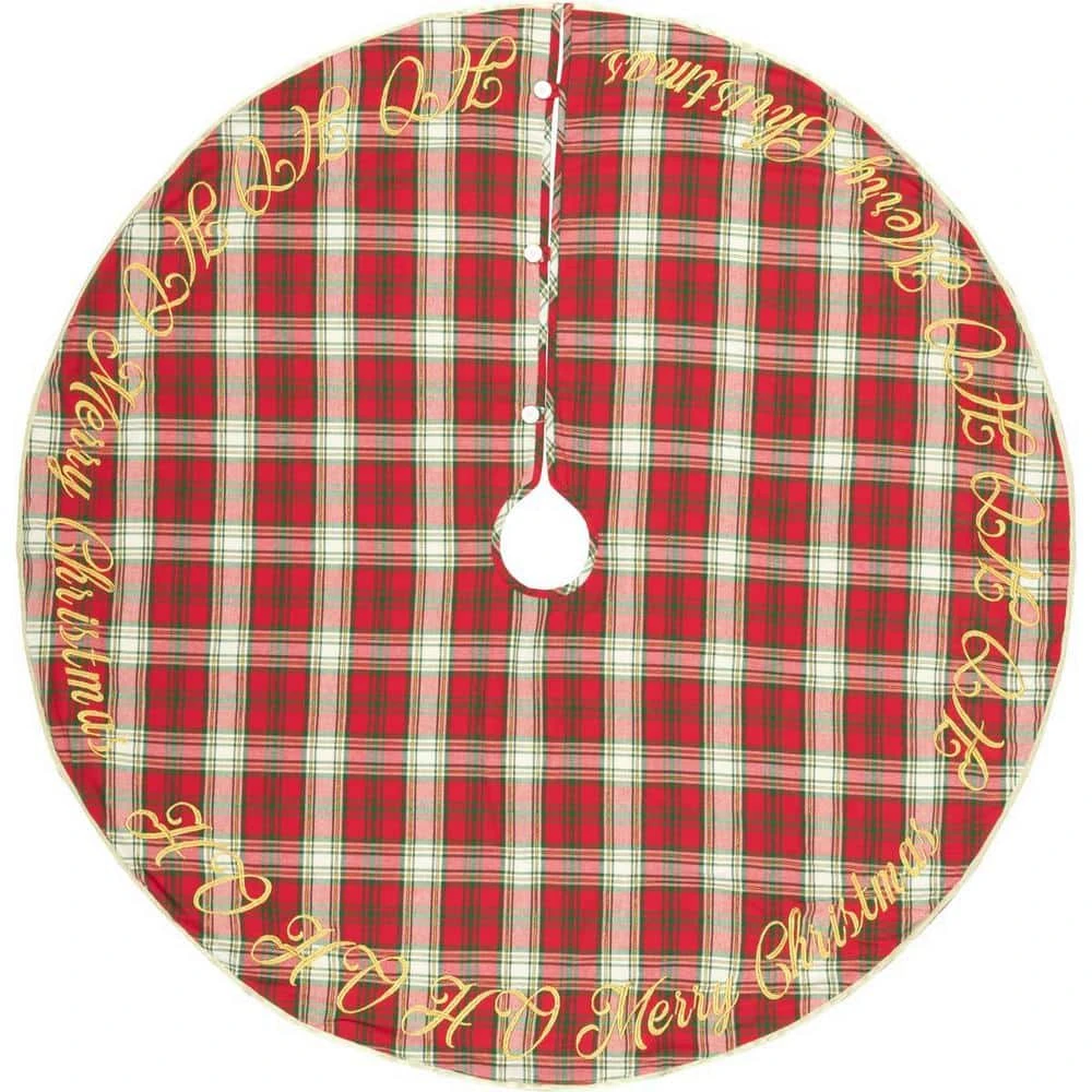 55 In. Holiday Cherry Red Farmhouse Christmas Decor Tree Skirt 1 55 In. Holiday Cherry Red Farmhouse Christmas Decor Tree Skirt
