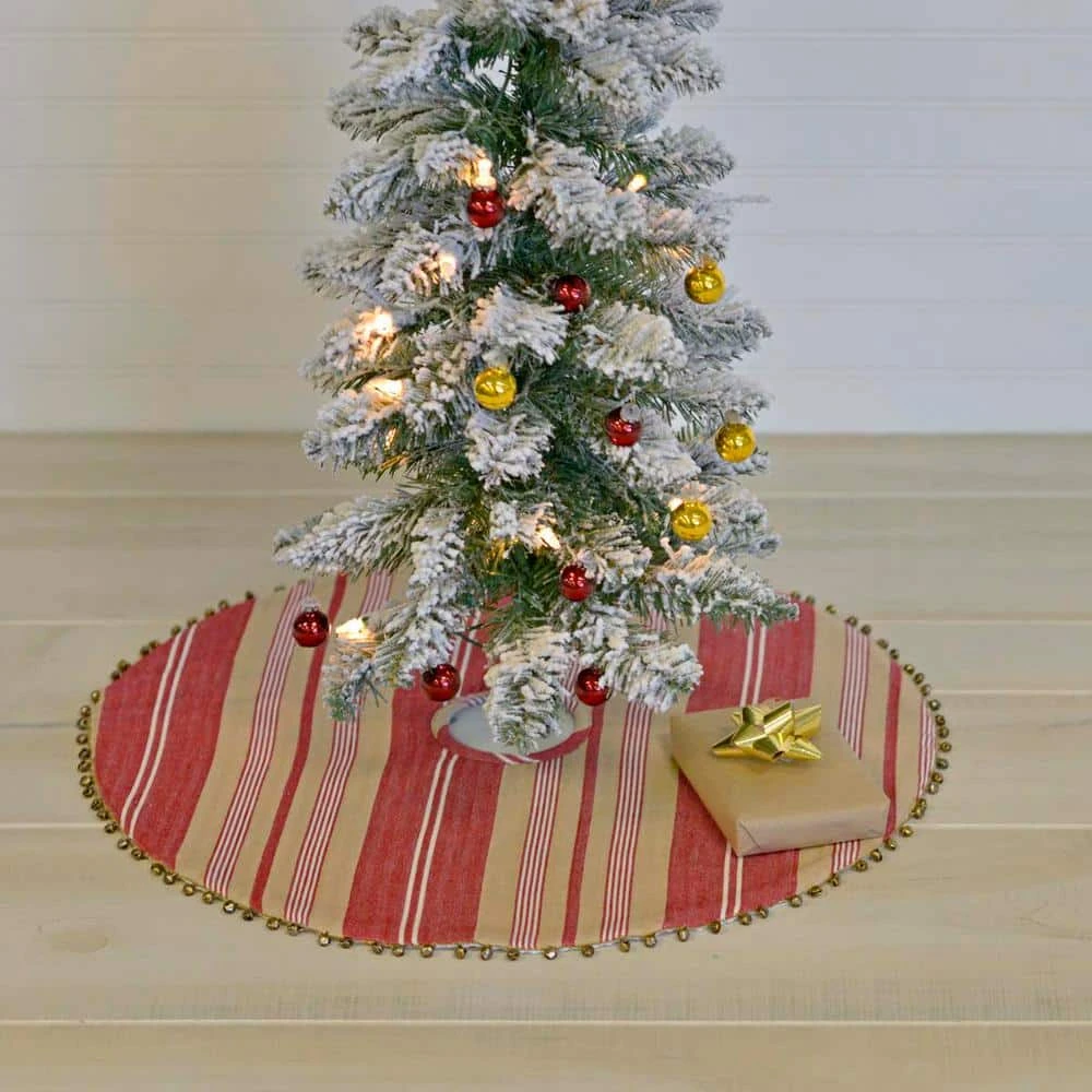 21 In. Vintage Stripe Candy Apple Red Farmhouse Christmas Decor Mini Tree Skirt 3 21 In. Vintage Stripe Candy Apple Red Farmhouse Christmas Decor Mini Tree Skirt - Image 3