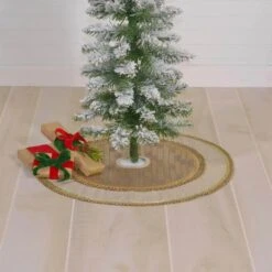 21 In. Celebrate Bronze Tan Glam Christmas Decor Mini Tree Skirt -Northlight Shop vhc brands christmas tree skirts 32006 31 1000