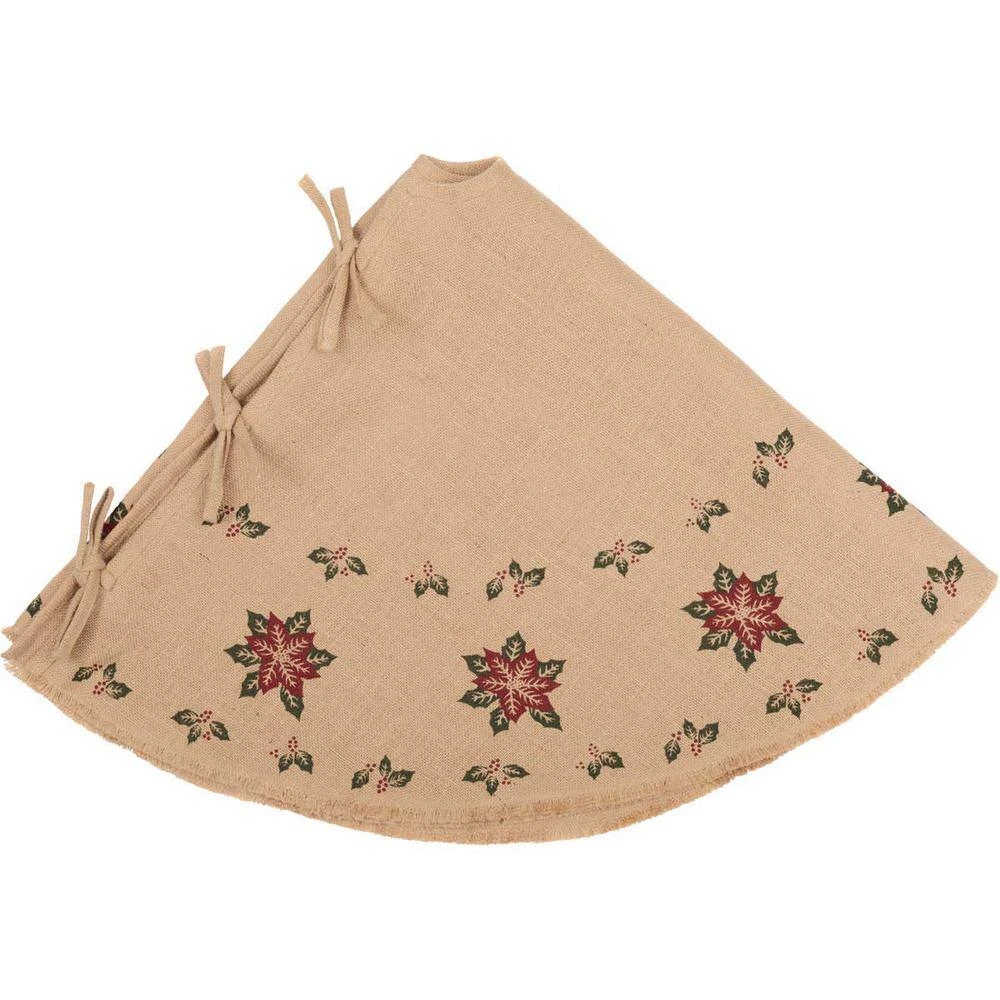 48 In. Jute Burlap Poinsettia Natural Tan Holiday Decor Tree Skirt 3 48 In. Jute Burlap Poinsettia Natural Tan Holiday Decor Tree Skirt - Image 3