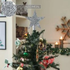 6.75 Inch Galvanized Christmas Tree Topper-Punched Metal Star Design -Northlight Shop vhc brands christmas tree toppers 90054 1f 1000