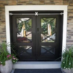 White Double Door Garland Hanger (for 52 In. Artificial - 82 In. Artificial Wide Doors) 12 White Double Door Garland Hanger (for 52 In. Artificial - 82 In. Artificial Wide Doors) -Northlight Shop village lighting company wreath hangers v 20721 wht 1f 1000