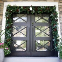 White Double Door Garland Hanger (for 52 In. Artificial - 82 In. Artificial Wide Doors) 15 White Double Door Garland Hanger (for 52 In. Artificial - 82 In. Artificial Wide Doors) -Northlight Shop village lighting company wreath hangers v 20721 wht 76 1000