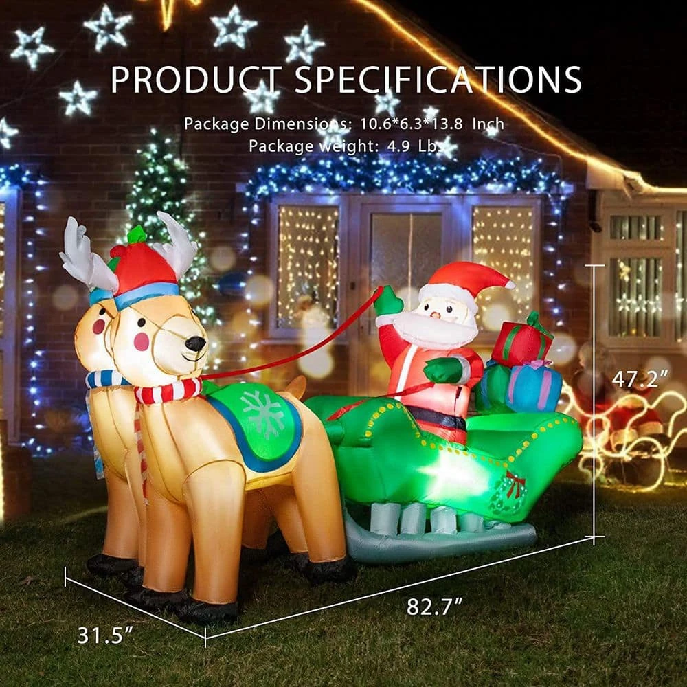 7 Ft. X 4 Ft. Outdoor Christmas Decor Santa On Green Sleigh Inflatable With LED Lights 6 7 Ft. X 4 Ft. Outdoor Christmas Decor Santa On Green Sleigh Inflatable With LED Lights - Image 6