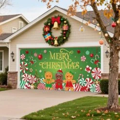 15.75 Ft. L X 6.89 Ft. H Gingerbread Man Christmas Scene Garage Door Decor Mural For Double Car Garage -Northlight Shop wellco christmas garage door decorations gdcrosc480 1f 1000