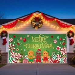 15.75 Ft. L X 6.89 Ft. H Gingerbread Man Christmas Scene Garage Door Decor Mural For Double Car Garage -Northlight Shop wellco christmas garage door decorations gdcrosc480 4f 1000