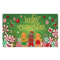 15.75 Ft. L X 6.89 Ft. H Gingerbread Man Christmas Scene Garage Door Decor Mural For Double Car Garage