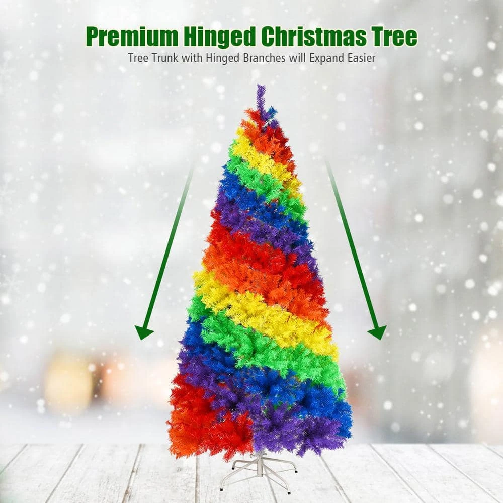 7 Ft. Multi-Color Regular Unlit PVC Artificial Hinged Traditional Christmas Tree With White Metal Stand 4 7 Ft. Multi-Color Regular Unlit PVC Artificial Hinged Traditional Christmas Tree With White Metal Stand - Image 4