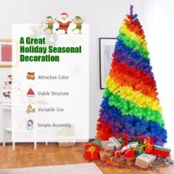 7 Ft. Multi-Color Regular Unlit PVC Artificial Hinged Traditional Christmas Tree With White Metal Stand 9 7 Ft. Multi-Color Regular Unlit PVC Artificial Hinged Traditional Christmas Tree With White Metal Stand -Northlight Shop wellfor unlit christmas trees cm hpy 22830 4f 1000