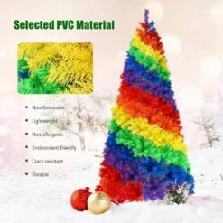 7 Ft. Multi-Color Regular Unlit PVC Artificial Hinged Traditional Christmas Tree With White Metal Stand 12 7 Ft. Multi-Color Regular Unlit PVC Artificial Hinged Traditional Christmas Tree With White Metal Stand -Northlight Shop wellfor unlit christmas trees cm hpy 22830 fa 1000