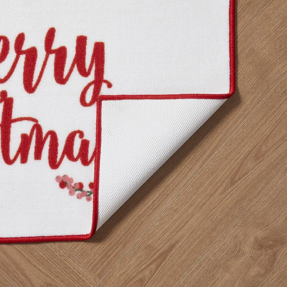 Merry Christmas White/Red 2 Ft. X 3 Ft. Poinsettias Polyester Rectangle Indoor Scatter Rug 3 Merry Christmas White/Red 2 Ft. X 3 Ft. Poinsettias Polyester Rectangle Indoor Scatter Rug - Image 3