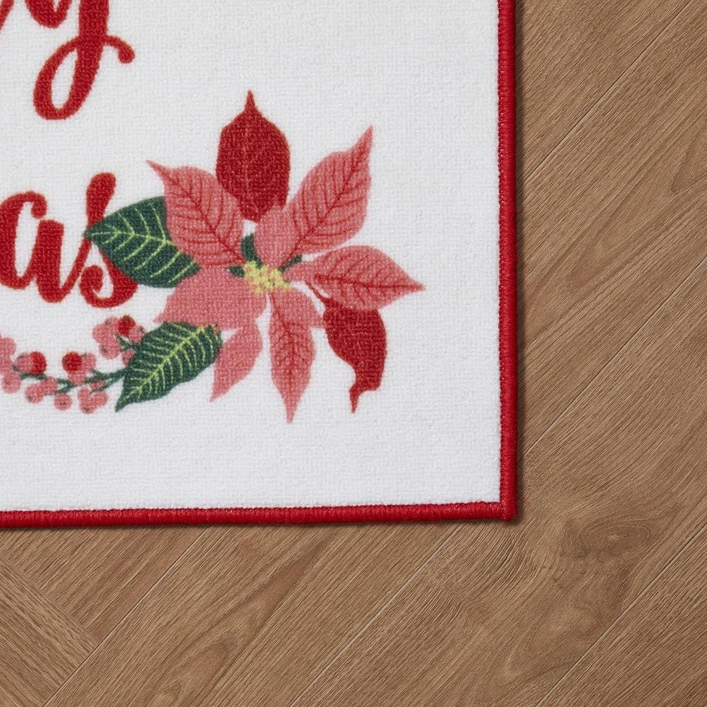 Merry Christmas White/Red 2 Ft. X 3 Ft. Poinsettias Polyester Rectangle Indoor Scatter Rug 2 Merry Christmas White/Red 2 Ft. X 3 Ft. Poinsettias Polyester Rectangle Indoor Scatter Rug - Image 2