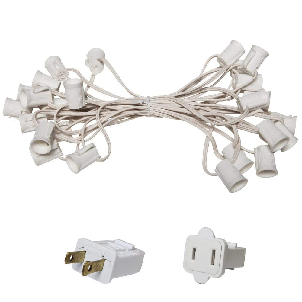 25 Ft. C9/E17 White Wire Socket Stringer With 6 In. Spacing 1 25 Ft. C9/E17 White Wire Socket Stringer With 6 In. Spacing