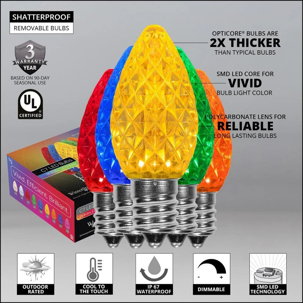 OptiCore C7 LED Multi-Color Faceted Shatter-Resistant Christmas Light Bulbs (25-Pack) 2 OptiCore C7 LED Multi-Color Faceted Shatter-Resistant Christmas Light Bulbs (25-Pack) - Image 2
