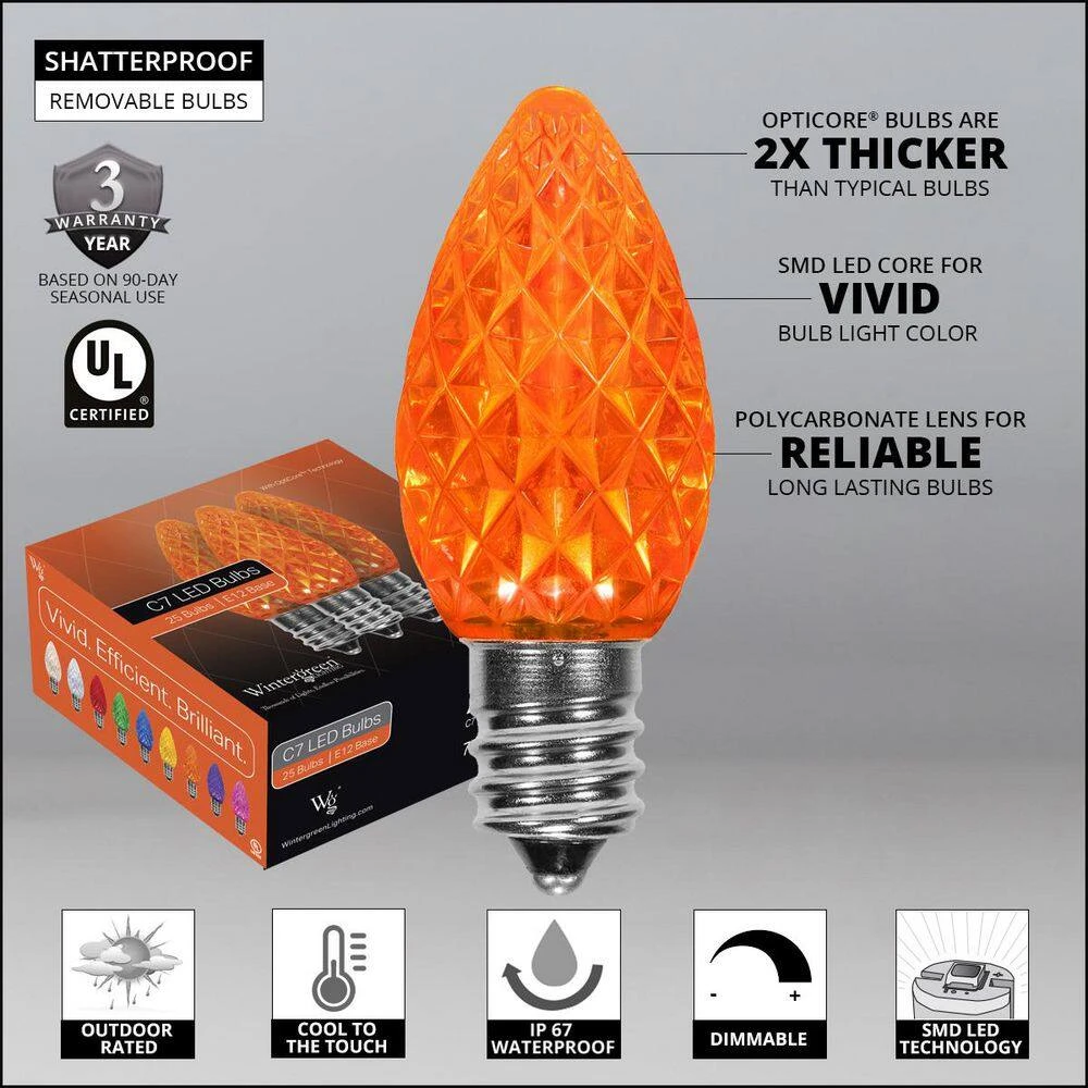 OptiCore C7 LED Orange Faceted Shatter-Resistant Replacement Light Bulbs (25-Pack) 2 OptiCore C7 LED Orange Faceted Shatter-Resistant Replacement Light Bulbs (25-Pack) - Image 2