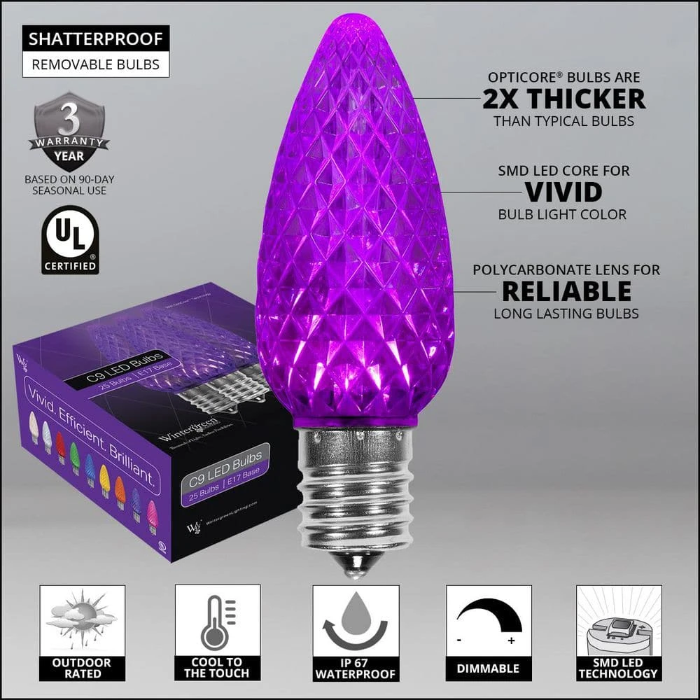 OptiCore C9 LED Purple Faceted Shatter-Resistant Replacement Light Bulbs (25-Pack) 2 OptiCore C9 LED Purple Faceted Shatter-Resistant Replacement Light Bulbs (25-Pack) - Image 2