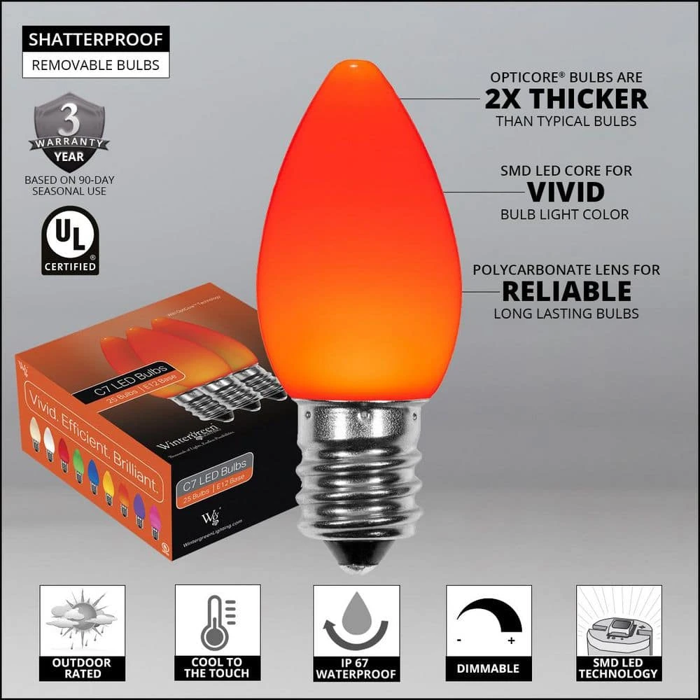 OptiCore C7 LED Orange Smooth/Opaque Shatter-Resistant Replacement Light Bulbs (25-Pack) 2 OptiCore C7 LED Orange Smooth/Opaque Shatter-Resistant Replacement Light Bulbs (25-Pack) - Image 2