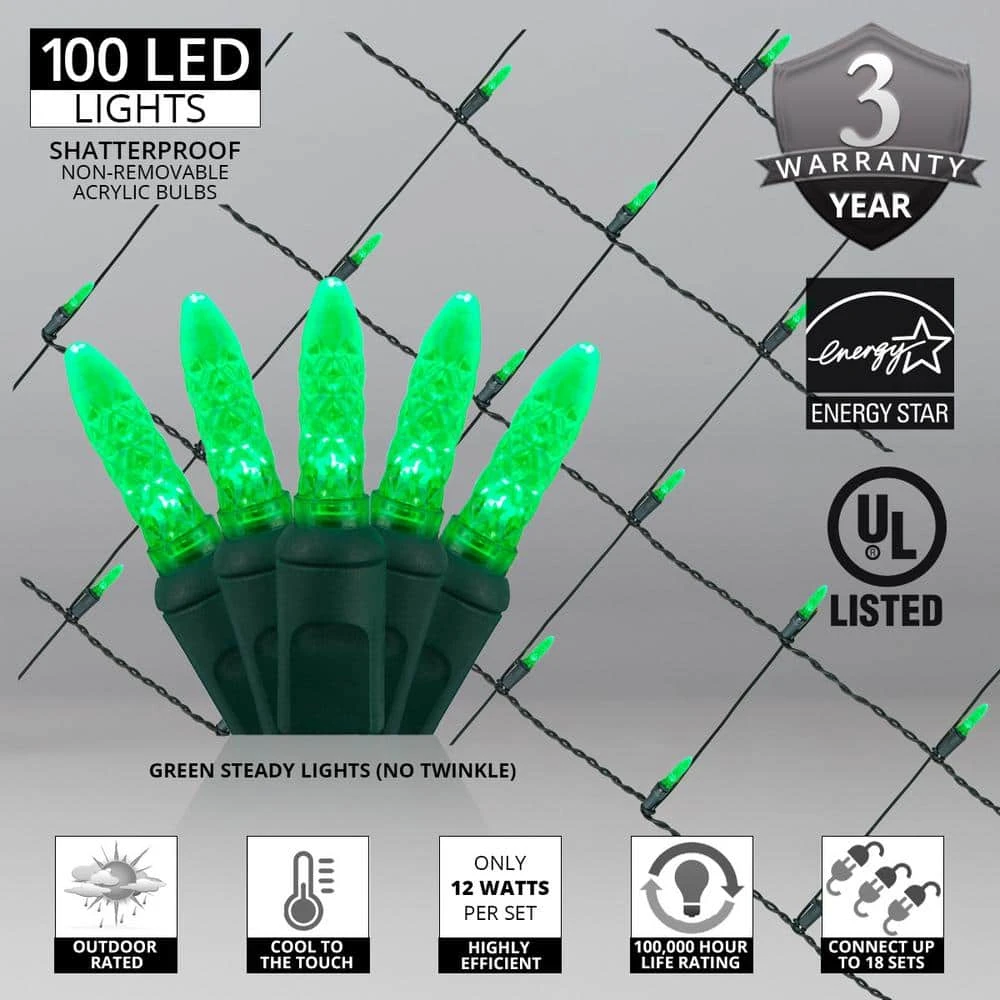 48 In. X 72 In. 100-Light M5 LED Green Net Light Set 3 48 In. X 72 In. 100-Light M5 LED Green Net Light Set - Image 3