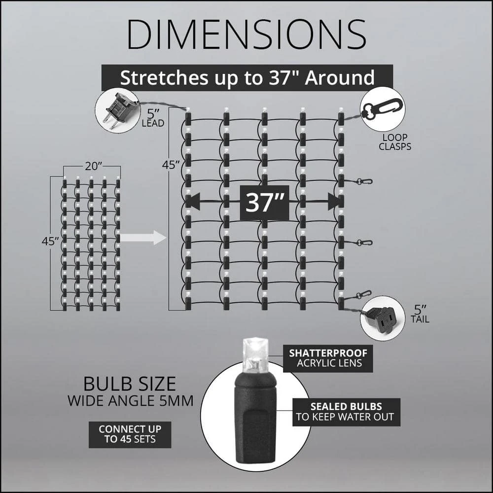 StretchNet Pro 20 In. X 45 In. 50-Count LED Wide Angle Warm White Column Wrap Christmas Lights With White Wire 5 StretchNet Pro 20 In. X 45 In. 50-Count LED Wide Angle Warm White Column Wrap Christmas Lights With White Wire - Image 5