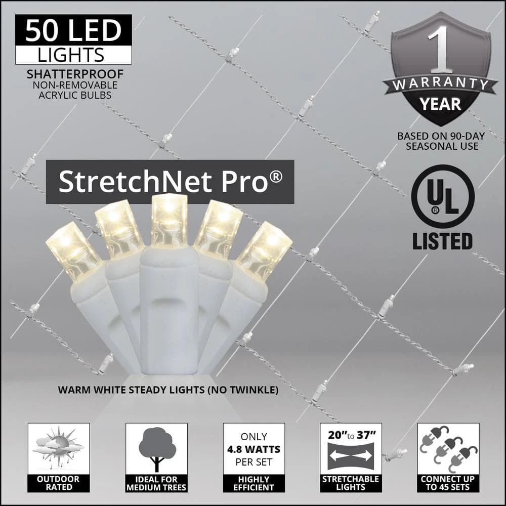 StretchNet Pro 20 In. X 45 In. 50-Count LED Wide Angle Warm White Column Wrap Christmas Lights With White Wire 4 StretchNet Pro 20 In. X 45 In. 50-Count LED Wide Angle Warm White Column Wrap Christmas Lights With White Wire - Image 4