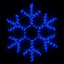 12 In. 63-Light LED Blue 18 Point Hanging Snowflake Decor
