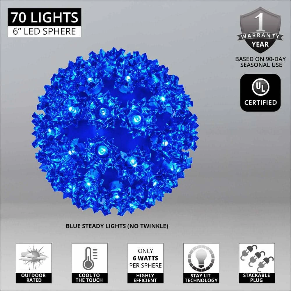 6 In. 70-Light LED Blue Decorative Starlight Sphere 4 6 In. 70-Light LED Blue Decorative Starlight Sphere - Image 4
