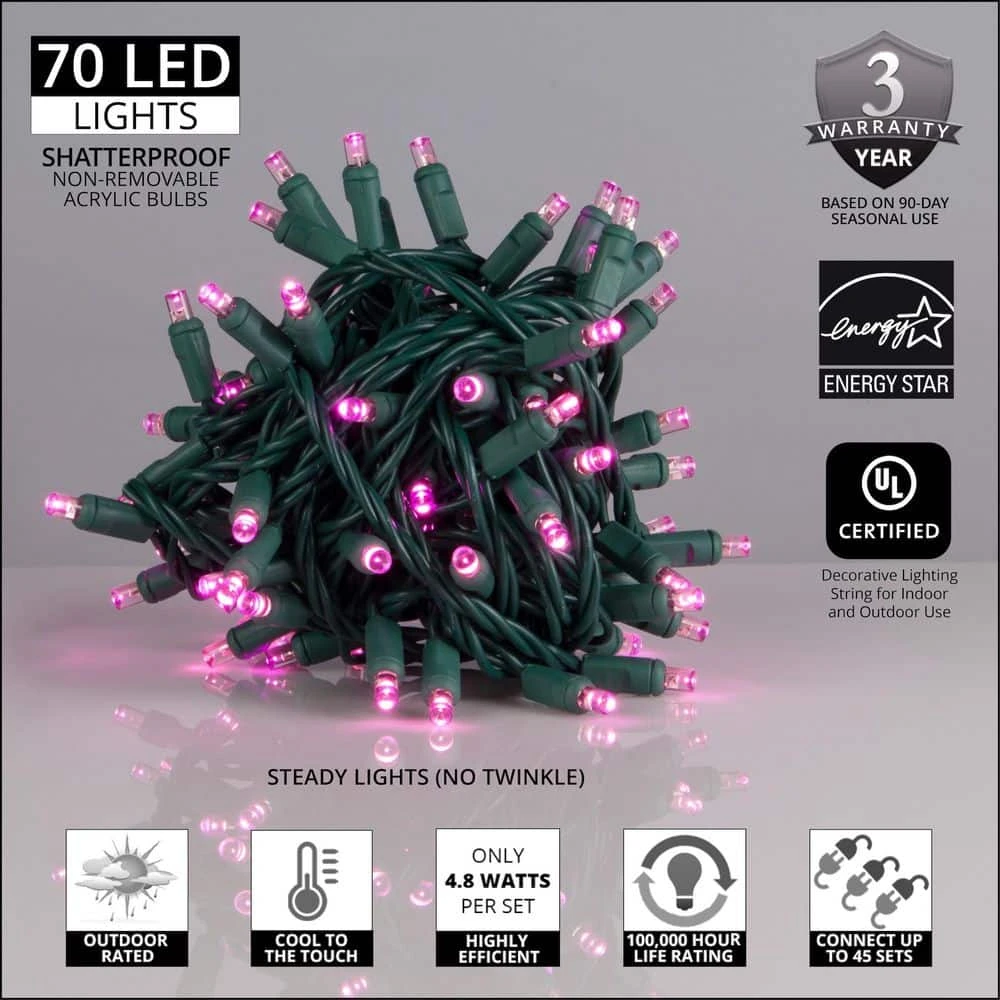 24 Ft. 70-Light Pink 5 Mm LED Mini Light Set 2 24 Ft. 70-Light Pink 5 Mm LED Mini Light Set - Image 2