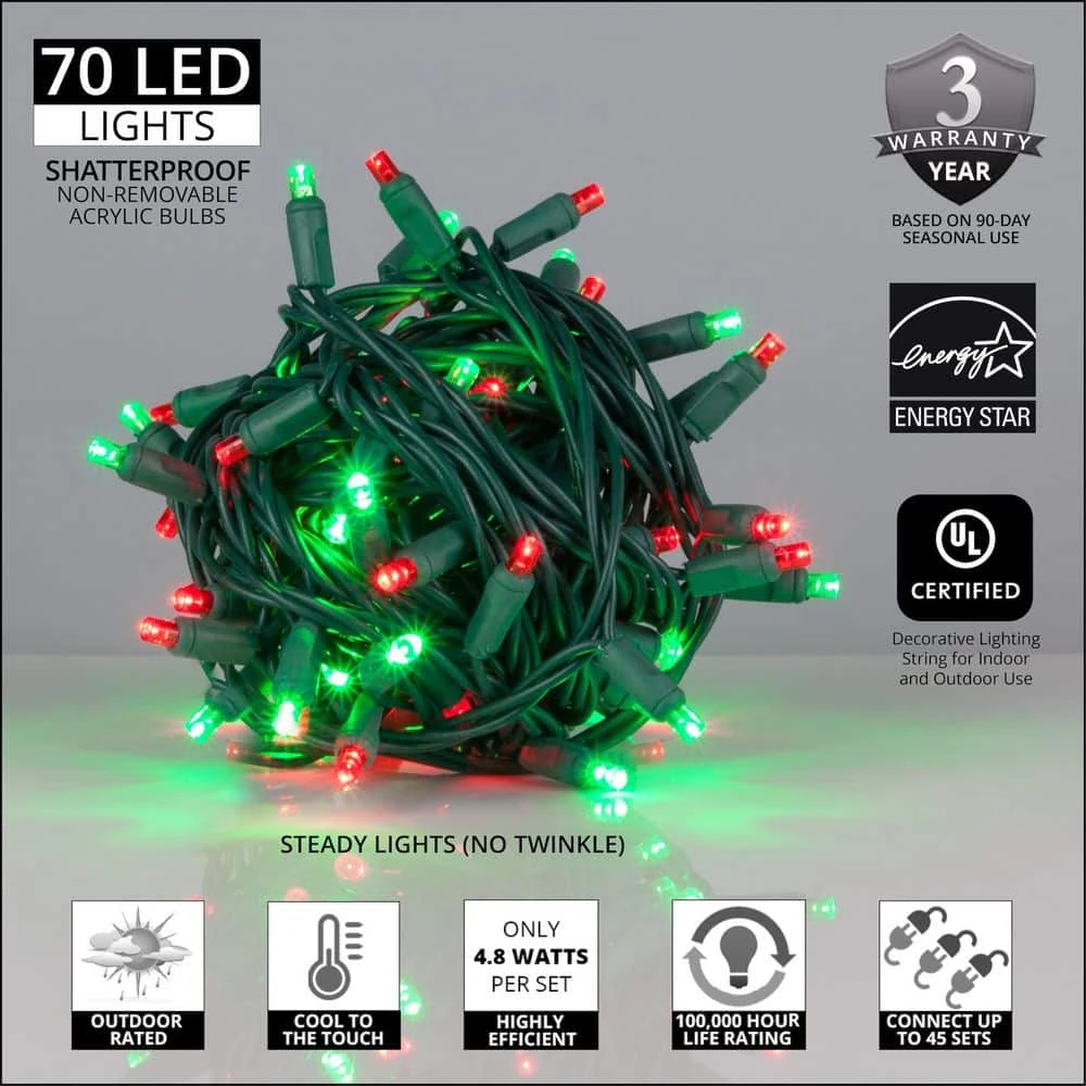 24 Ft. 70-Light Red And Green 5 Mm LED Mini Light Set 2 24 Ft. 70-Light Red And Green 5 Mm LED Mini Light Set - Image 2