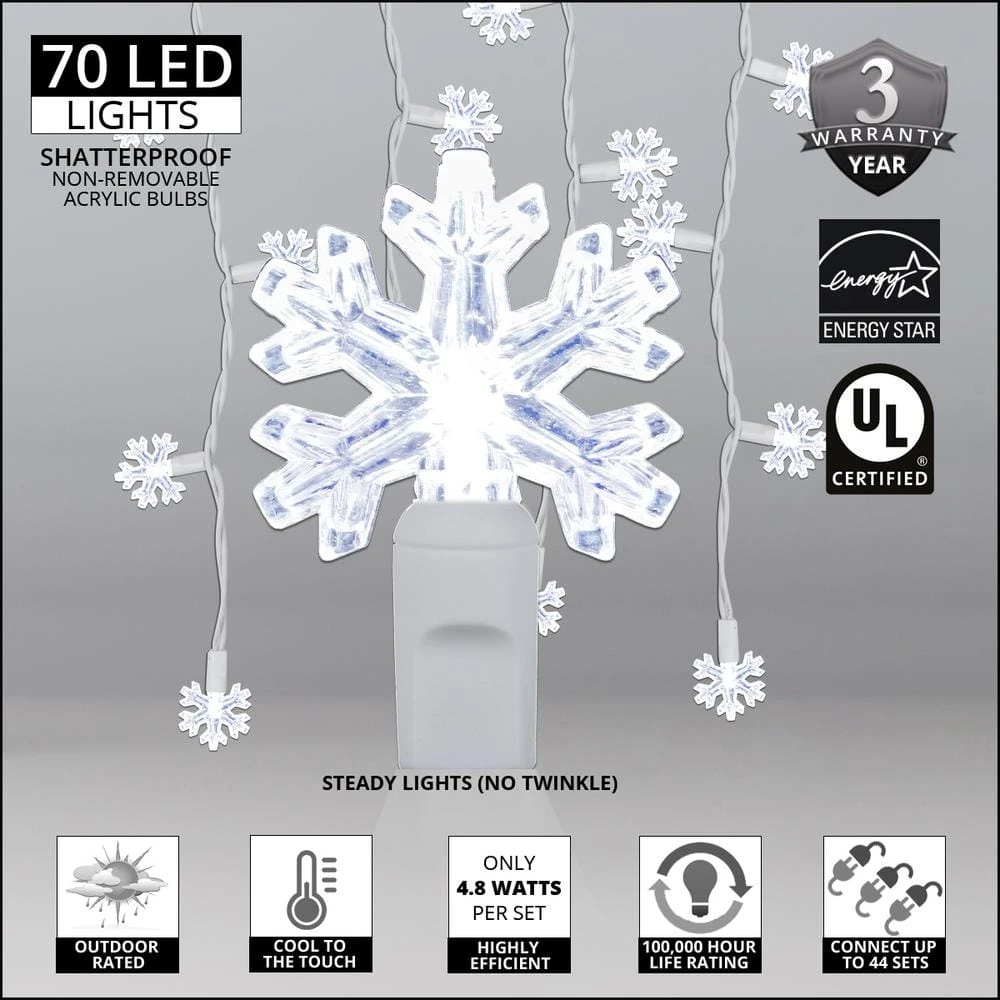 6.5 Ft. 70-Light LED Cool White Snowflake Icicle Light Set 3 6.5 Ft. 70-Light LED Cool White Snowflake Icicle Light Set - Image 3