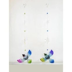 5 In. Hanging Acrylic Blue Jay Ornaments With Snowflake Details (Set Of 6)